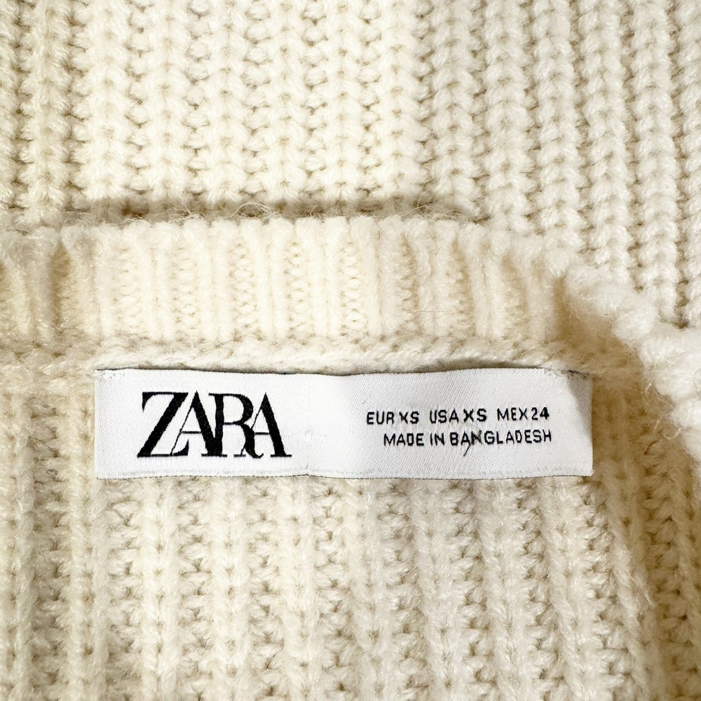 ZARA | Cream Ribbed Knit Crew Neck Cropped Sweater Pullover Women XS - Picture 3 of 4